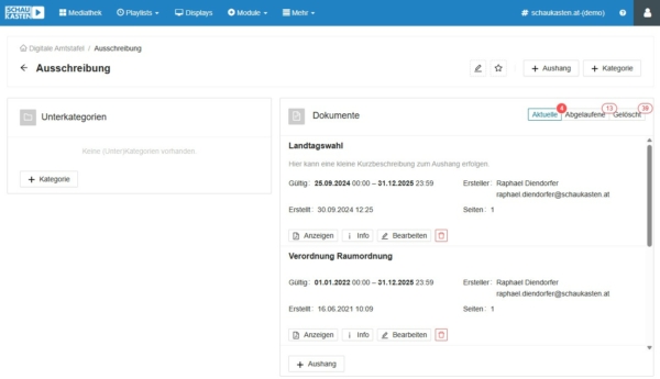 Übersicht Aushänge